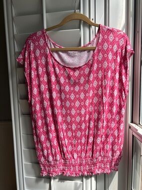 LOFT Pink & White Floral-Print Short Sleeve Tee